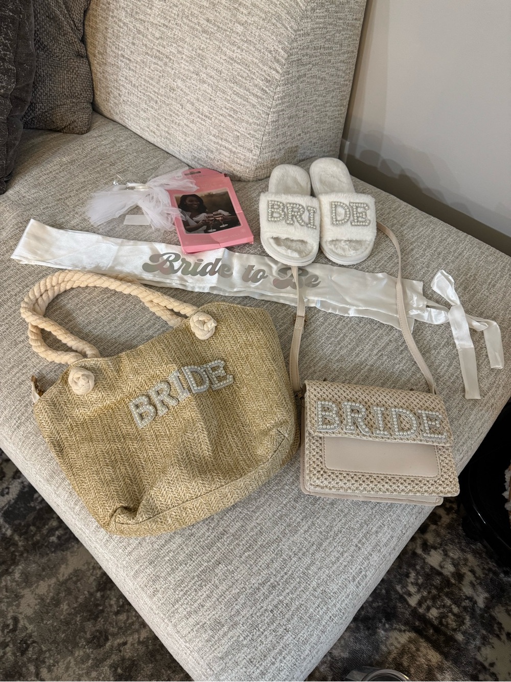 Bride Pearl Embellished Straw Tote and Crossbody Bag Set - Natural/Beige